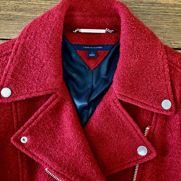 Tommy Hilfiger Red Wool Blend Moto Style Jacket - Size 4 - Picture 7 of 13